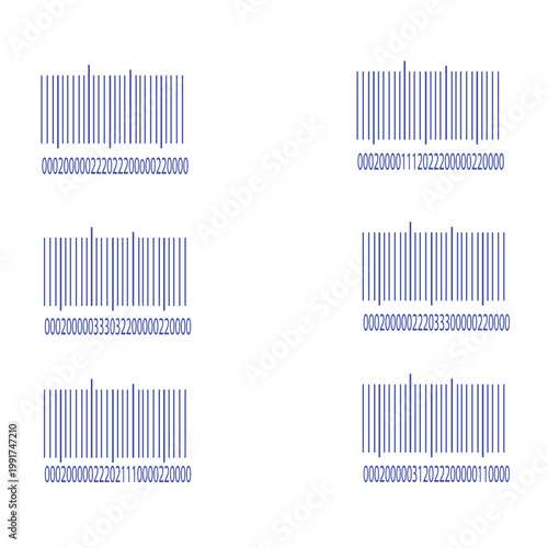 Blue Barcode Data Patterns Vector Set with Numerical Codes for Product Identification and Digital Information