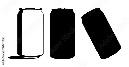 Cuadro en lienzo Soda can set with black silhouette against white background featuring soda, beve