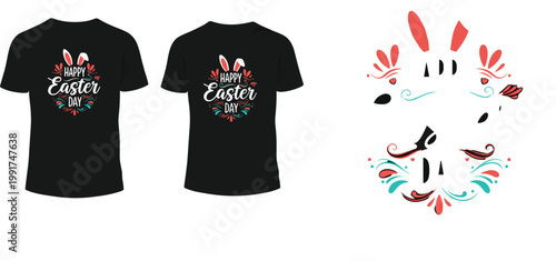 T Shirt Design Mockup with Abstract Floral Graphic Elements and Vintage Style Composition for Apparel Branding, Print, and Fashion Merchandise