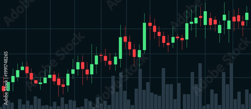 Stock market candlestick chart. Trading graph for financial and business concepts, featuring forex, crypto, investment analysis and data visualization. vector illustration.