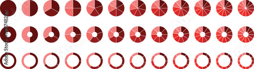 Circle pie chart diagram. Circle division infographic icon set. Loading bar set diagram multicolored collection. Pie chart divided 1,2,3,4,5,6,7,8,9,10, 11, 12 equal parts.	