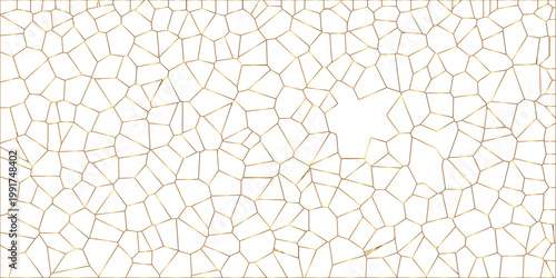 Golden gradient lines stroke abstract white crystalized broken glass background. Voronoi diagram background. abstract desktop texture design digital art wallpaper, vector illustration.	