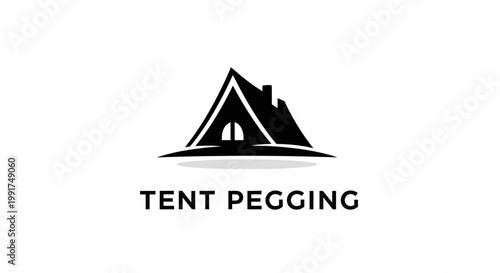 Black and White Tent Pegging Logo Design on White Background.