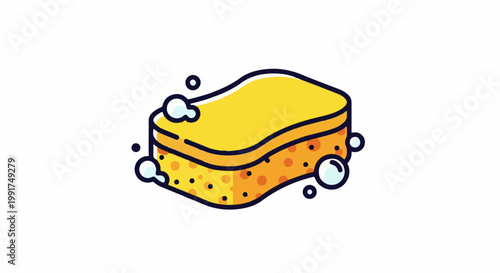 Yellow sponge with orange dots and bubbles, graphic design