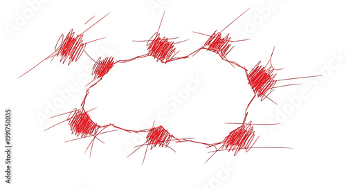 barbed wire, red sketch, abstract border, vector illustration