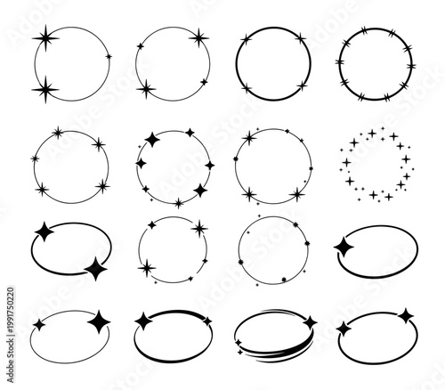 Sparkle Circle Frames Starburst Ring Border Vector Set Collection