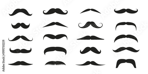 Mustache Icons Black Moustache Beard Style Shape Set Collection