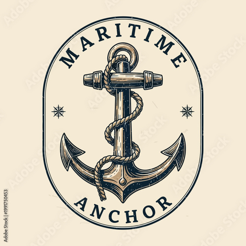 Vintage Maritime Anchor Emblem with Nautical Rope Detail.