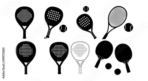 Minimalist Vector Set of Racquet Sports Equipment and Balls