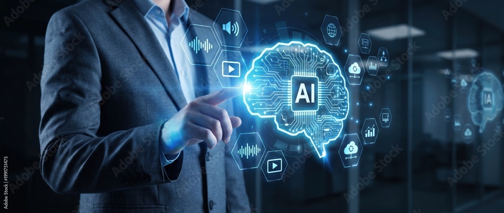 Fototapeta premium Exploring artificial intelligence applications corporate office digital illustration modern environment close-up viewpoint technological innovation for business optimization