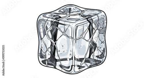 Cracked Ice Cube Illustration