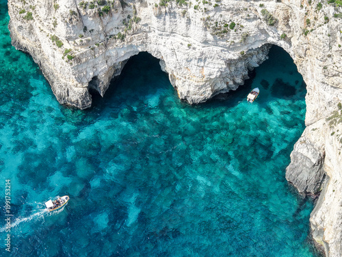 Drone view at the coast of Blue Grotto in Malta island
