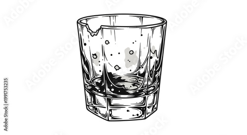 Empty, dirty whiskey glass, illustration