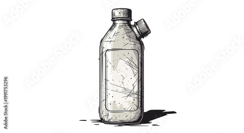 Hand-drawn illustration of a clear plastic bottle with a slanted opening