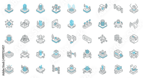 40 Business icons, blue and gray vector graphics, corporate symbols, finance illustrations