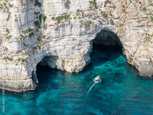 Obraz na płótnie Drone view at the coast of Blue Grotto in Malta island