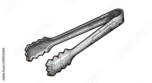 Metal kitchen tongs on a white background