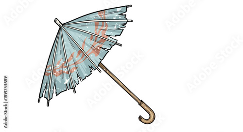 Torn vintage paper umbrella with floral pattern