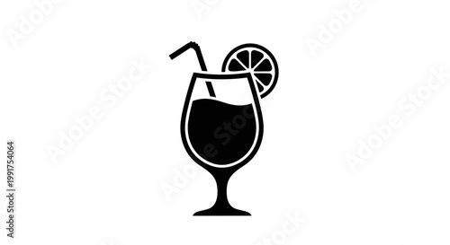 Cocktail Glass With Straw and Orange Slice Icon