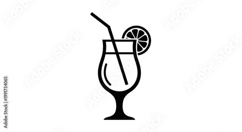 Minimalist Cocktail Glass with Lemon Slice and Straw