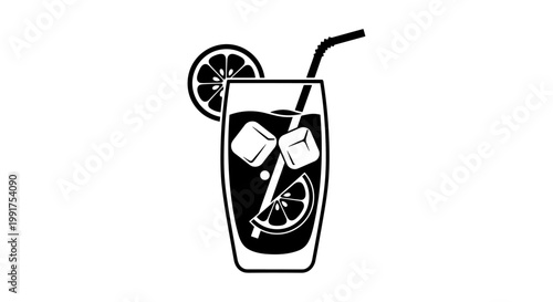 Refreshing Iced Drink With Lemon Slices and Ice Cubes