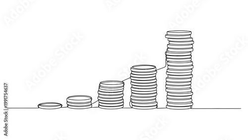 Continuous one line drawing of a stack of growing coins.