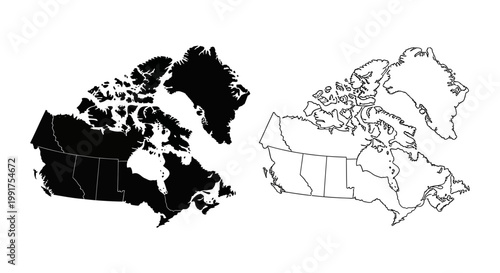 Canada Map Silhouette and Outline Vector Set