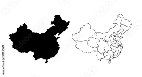 China Map Silhouette and Outline Vector Set
