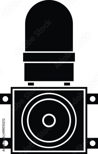 Industrial Siren Alarm Silhouette Isolated on White Background