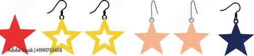 Star earrings and colorful star icons vector set with dangle jewelry accessories and modern decorative shapes illustration