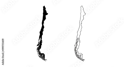 Chile Map Silhouette and Outline Vector Illustration