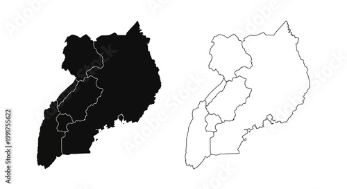 Uganda Map Silhouette and Outline Vector Illustration