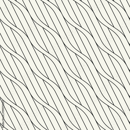 Seamless pattern with geometric waves. Endless stylish texture. Ripple bold monochrome background. Linear weaved grid. Thin interlaced swatch.	