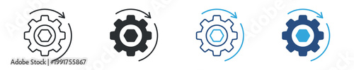 Process automation icon set. Workflow cycle concept, gear with circular arrows, system update and continuous process symbol, vector illustration