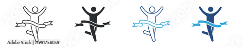 Perseverance icon set. Determination concept, person crossing finish line, endurance and achievement symbol, vector illustration