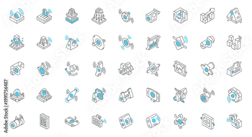 40 Industrial icons, blue and gray industrial symbols, industrial signs, factory pictograms set
