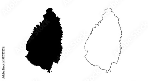 Saint Lucia Island Map Silhouette and Outline