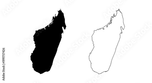 Madagascar Island Map Silhouette and Outline Vector