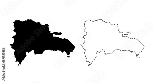 Dominican Republic Map Silhouette and Outline Vector Illustration