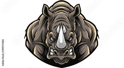 Illustration of an angry rhino logo with a frontal pose