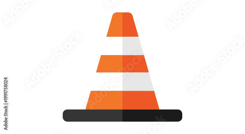 Flat vector illustration of a bright orange traffic cone on white background.