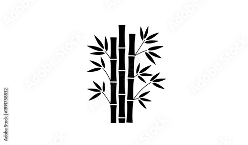 Flat bamboo vector illustration with simple green stalks and leaves minimal design isolated on white