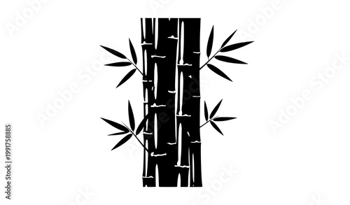 Green bamboo stalk vector illustration with leaves realistic botanical design isolated on white background