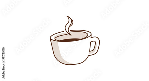 Simple hand drawn illustration of a steaming coffee cup.