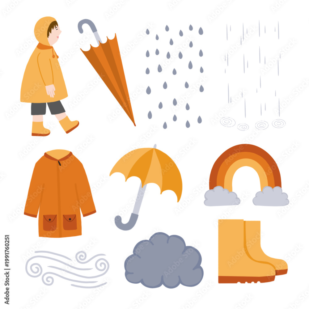 Obraz premium flat design rain elements vector illustration set