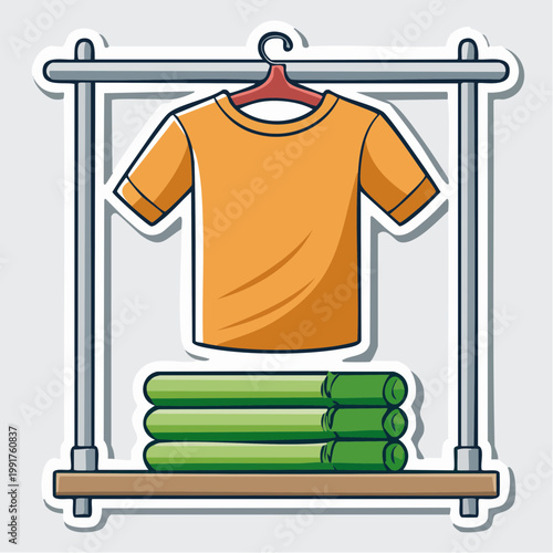 Orange T-shirt on Hanger with Stacked Towels