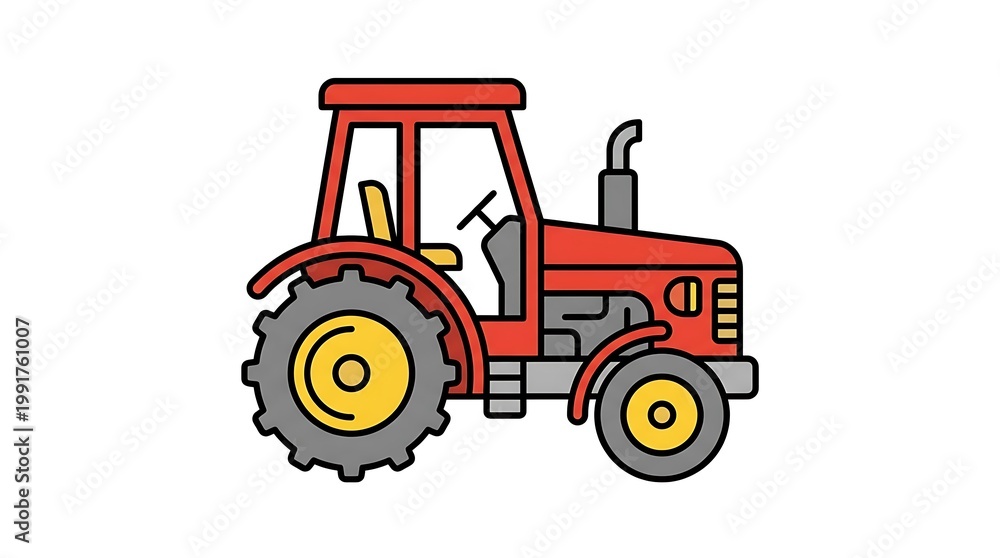 Obraz premium Red Tractor Farm Vehicle Cartoon.