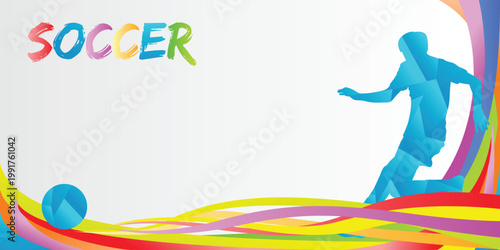 Sport Soccer Backgrounds with Multiple Dynamic Active Athlete and Colorful Rainbow Vibrant Background