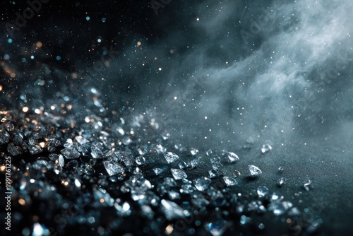 Sparkling diamonds and particles flowing in ethereal light