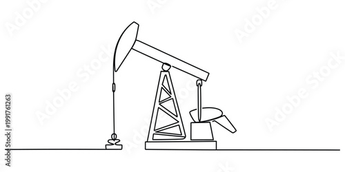 Continuous one line drawing of an industrial oil pumpjack machine for petroleum extraction